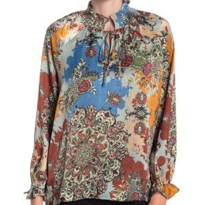 Everleigh Smocked Satin Tunic Blouse Paisley 3X